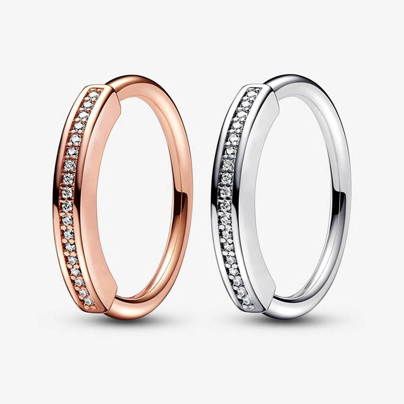 Signature I-D Pave Ring Pandora Authentic Sterling Silver Party Rings Designer Jewelry For Women Mens Crystal Diamond Anello da coppia con cofanetto originale