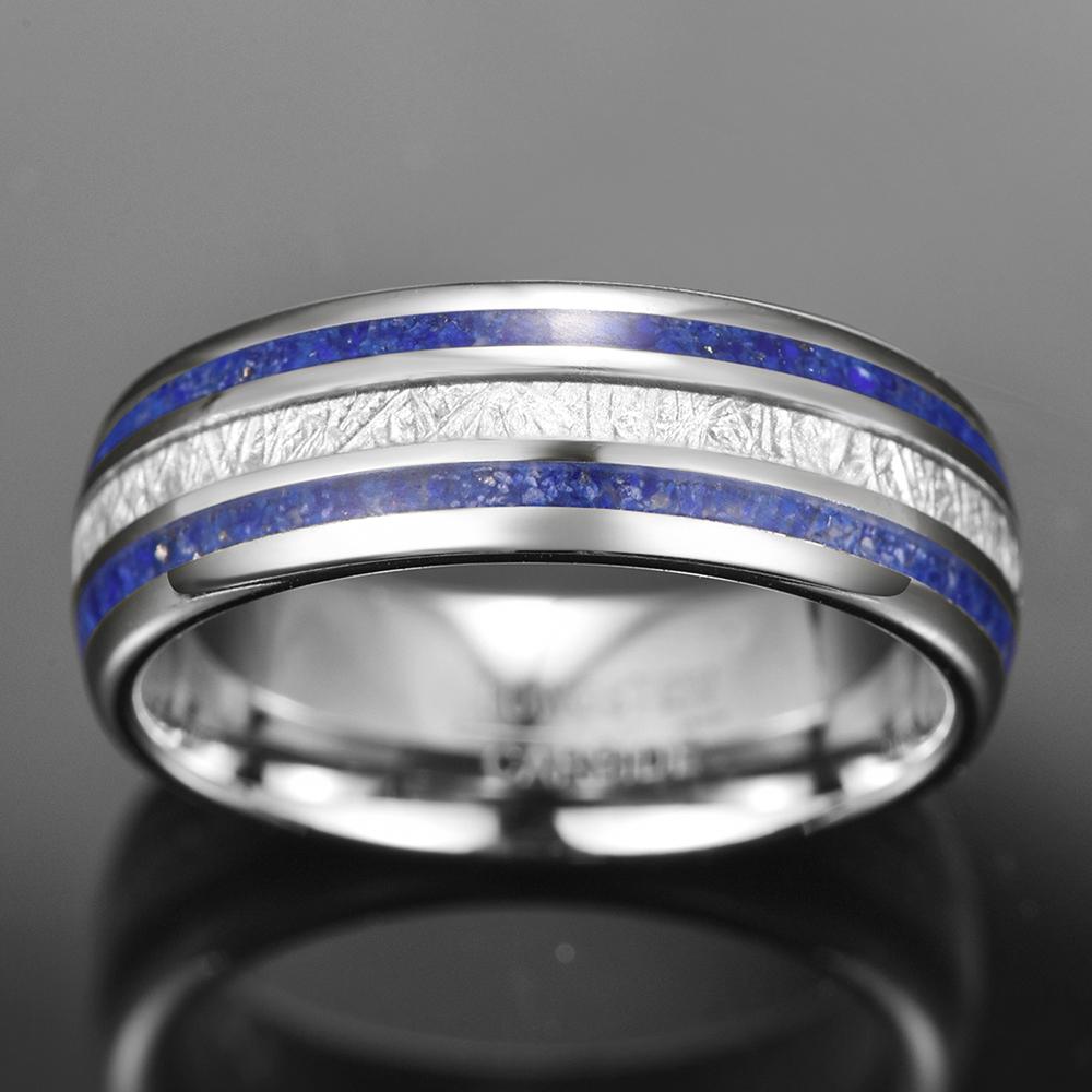 Ringar nuncad 8mm imitation meteorite lapis lazuli volfram carbide ring mäns vigselring gåva aaa kvalitet