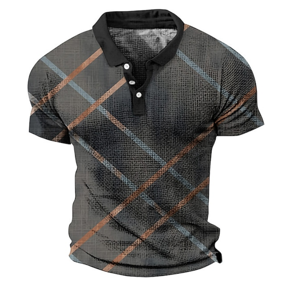 Plaid Mens Polo Shirt Business Kort ärm T -shirt mesh andningsbara lapel toppar Tees Summer T Shirt för mankläder