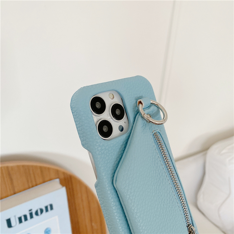 Luxe Lychee Print Zipper Vogue telefoonhoesje voor iPhone 14 13 Mini 12 11 Pro Max XR XS 7 8 Plus duurzame kaartsleuf vaste lederen portemonnee ketting stickstand Back Cover schokbestendig