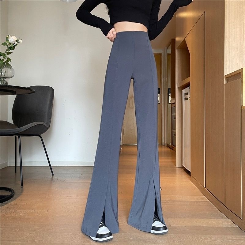 Nuovo piccolo stile profumato di alta qualità sottile nero elastico in vita pantaloni slim barilotto dritto pantaloni casual trascinamento del pavimento le donne pantaloni a gamba larga