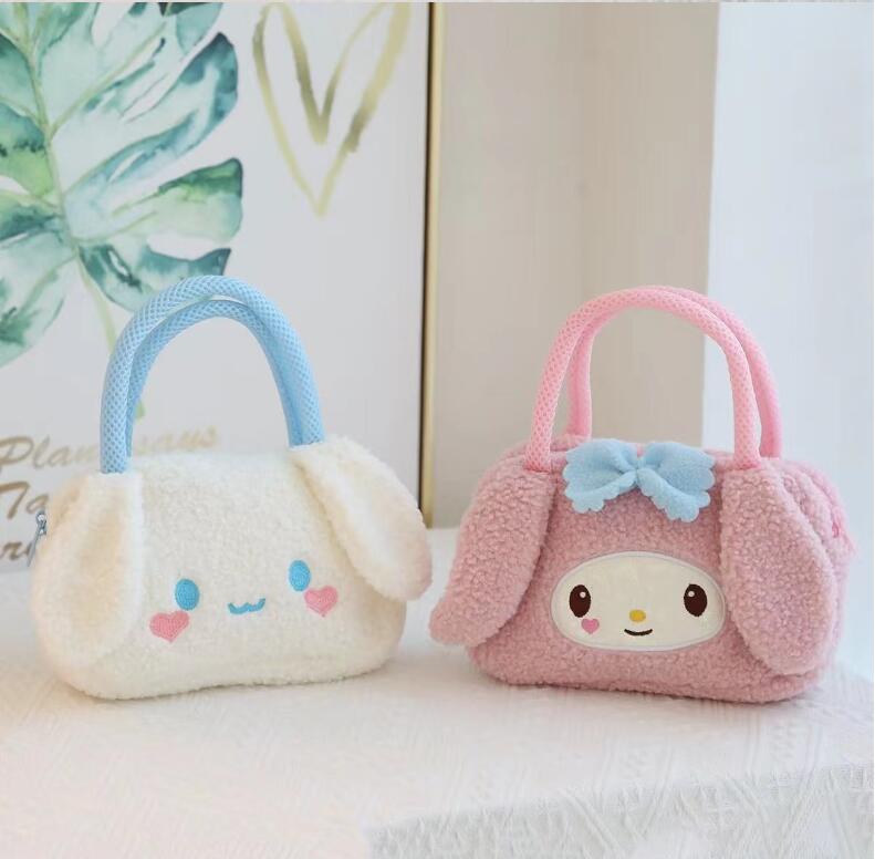 Ins Kawaii Fluffy Cinnamoroll Kuromi Peluche Sac À Main Fille Mignon Doux Accessoires Sac Filles Cadeau D'anniversaire 5 Couleurs