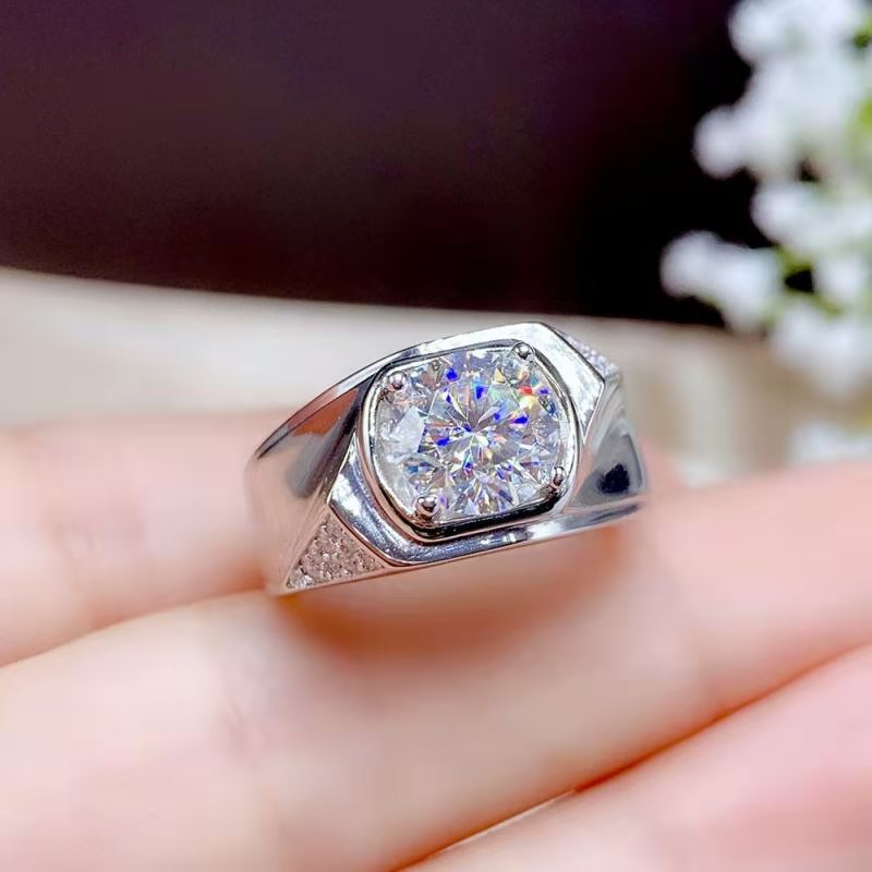 Solitaire Male 2ct AAAAA Moissanite Ring Silver Color Engagement Wedding band Rings for men Gemstone Party Jewelry Gift