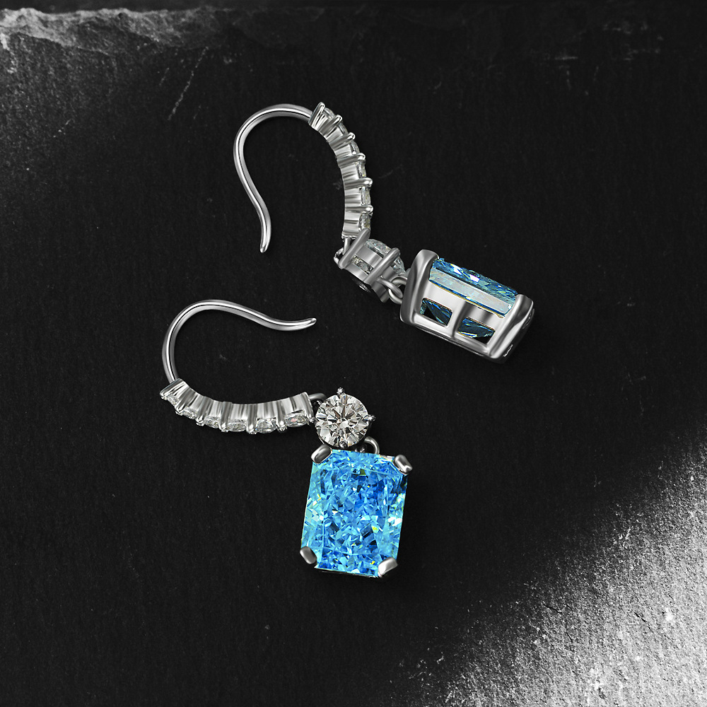 Square Aquamarine Diamond Earrings 100% Real 925 Sterling silver Party Wedding Drop Dangle Earrings for women Engagement Jewelry
