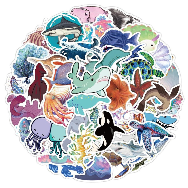 Karikatür Marine Life Stickers Sevimli Deniz Hayvan Graffiti Çocuk Oyuncak Kaykay Araba Motosiklet Bisiklet Sticker Çıkarma Toptan