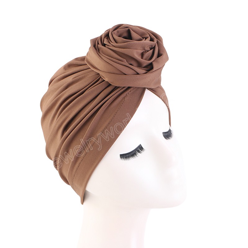 Frau Muslimischen Kopftuch Kappe Rose Geknotet Kopf Wrap Stirnband Elegante Retro Afrikanische Turban Kappe Für Damen Beanies Caps Kopfbedeckung