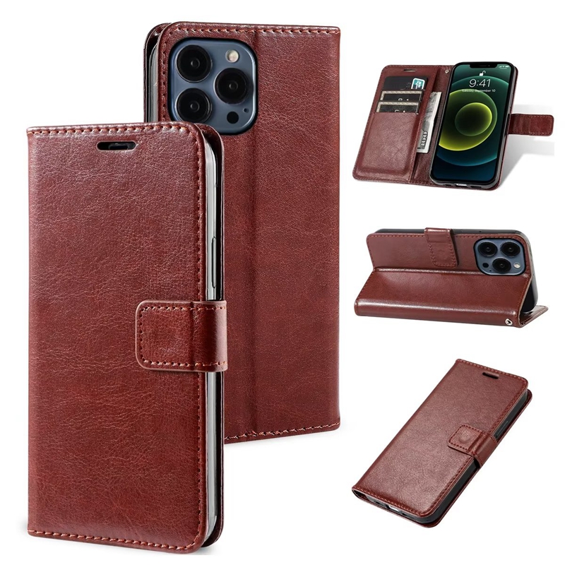 Crazy Horse Leather Wallet Wallet for iPhone 15 14 Plus 13 12 Mini Pro Max XR XR XS 8 7 6 SE2 5 5S Retro Vintage Cover Cover card Slot Pouch Business Men Presh Women