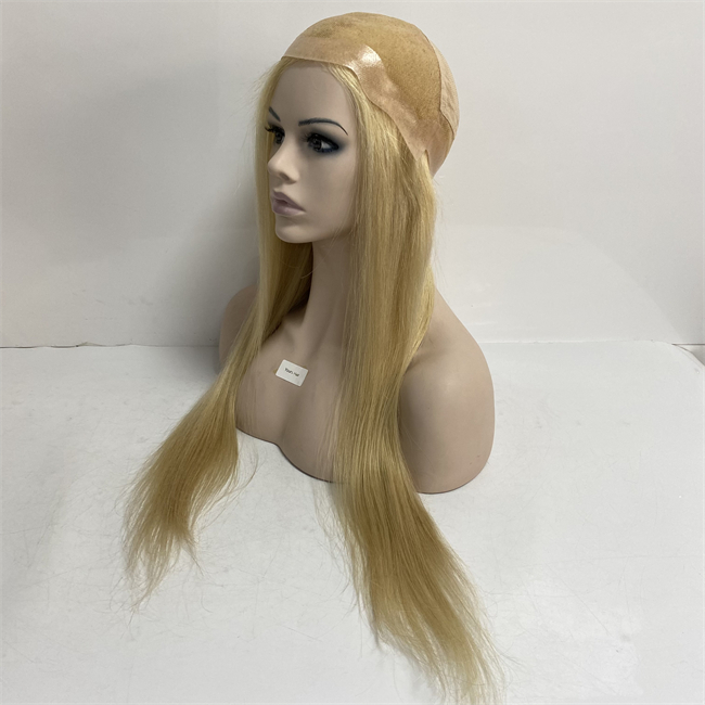 Brazilian Virgin Human Hair Blonde Color 613# Mixed 22# Silky Straight 24 inches Long Hair Full Lace With PU Perimeter Wig for White Woman