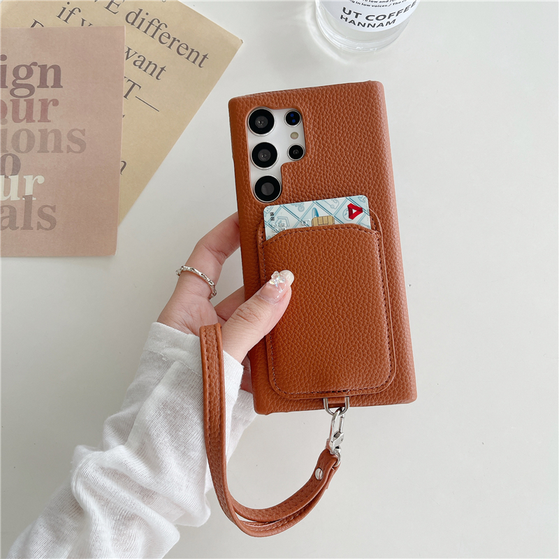 Crossbody Bracelet Lychee Print Vogue Phone Case for iPhone 14 13 Pro Max Samsung Galaxy S22 S23 A13 A14 A24 A33 A53 A54 A72 A52 A22 5G Card Slot Leather Wallet Back Cover
