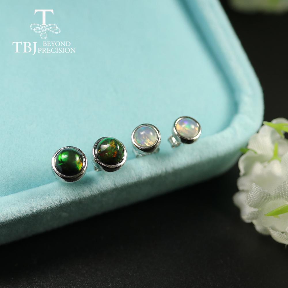 Knot TBJ Black Opal Earring Round 4mm 5mm Natural Ethiopia Opal Gemstone Jewelry 925 Sterling Silver For Girls Daughter Nice Gift