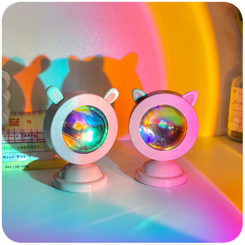 Nyhetsartiklar Sunset Lamp Light Atmosphere LED Light Sunset Bedroom Projection Rainbow Bedside Table Lamp Night Light Decoration Nyårsgåva G230520