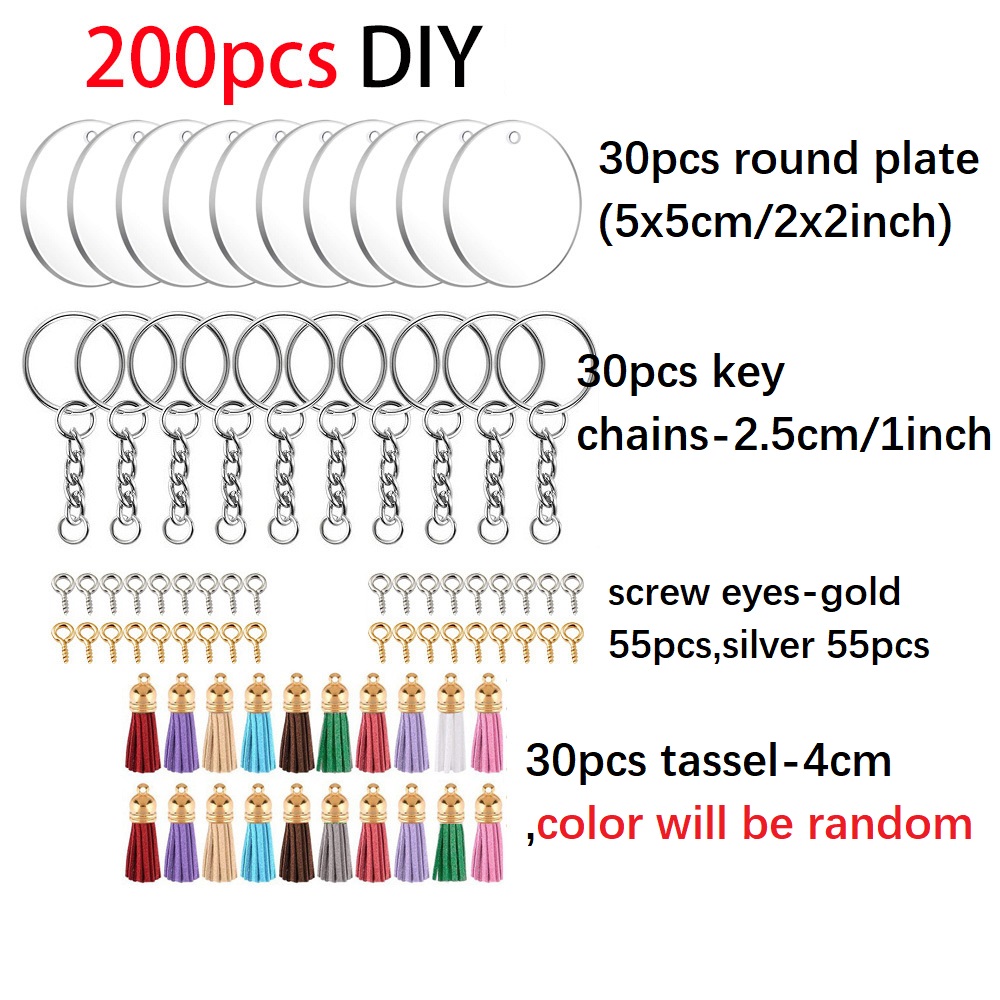 Keychains for Acrylic Key Chain Blanks Set Tassel Pendant Diy Crafts clear Keyrings Making 2inch round wholesale 