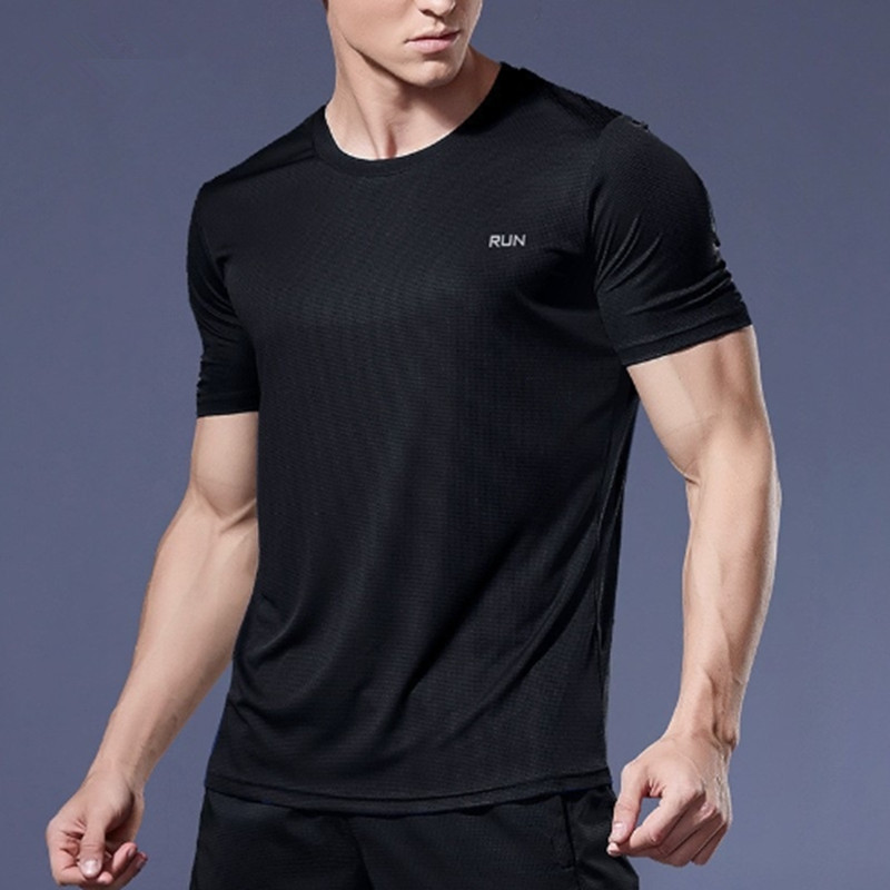 Men's Summer Sports T-shirt Ice Silk Loose Quick Drying Fitness Half Sleeve Large Top Casual Cool Breathable Short Sleeve