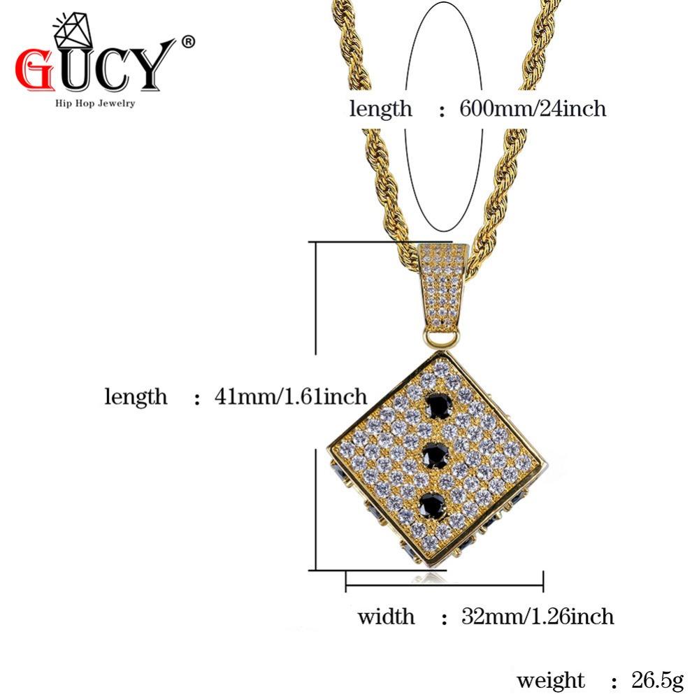 Kettingen GUCY Hip Hop Dobbelsteen Hanger Ketting Koper Goud Zilver Kleur Iced Out Micro Pave Kubieke Zirkoon Mannen Charm Sieraden Street Dance Gift