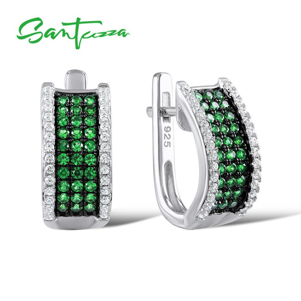 Sets SANTUZZA Pure 925 Sterling Silver Jewelry Sets For Woman Green Spinels White CZ Stones Earrings Ring Set Classic Fine Jewelry