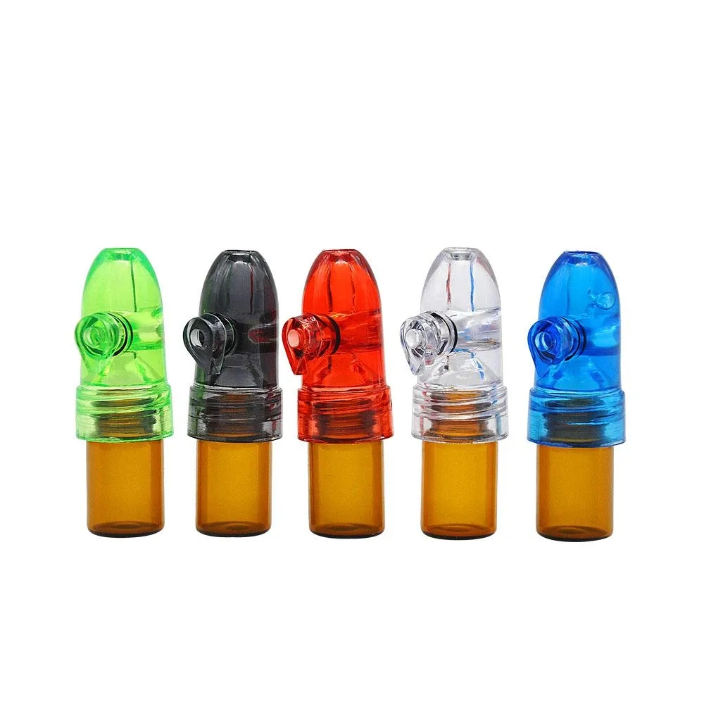 2023 Glass Snuff Bottle Snuff Bullet Plastic Cap Snuff Dispenser Snorter Rocket Clear Amber Flacon