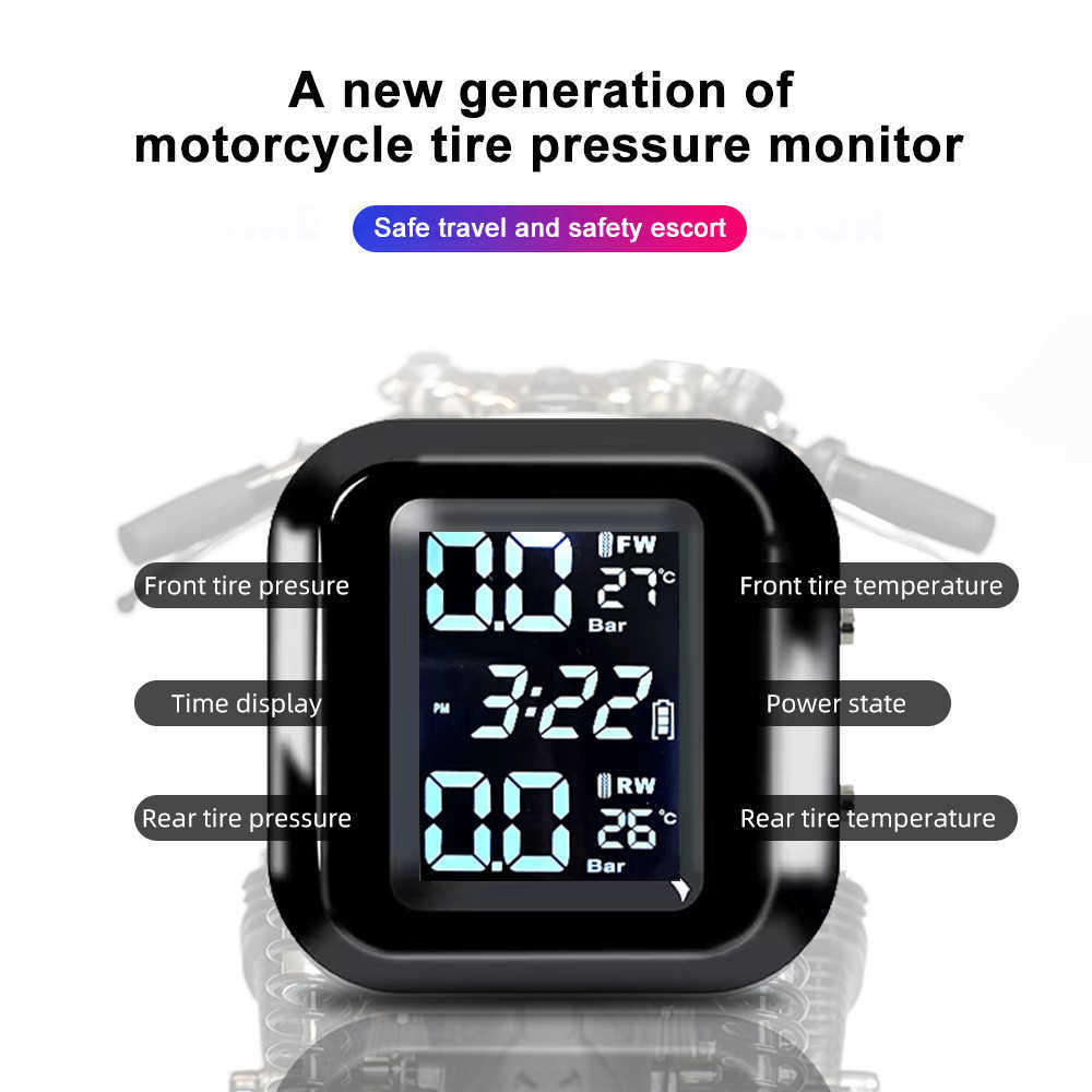 Auto Neue Drahtlose LCD Display Tragbare Motorrad TPMS Reifen Temperatur Tester 2 Externe Sensoren Fahrrad Motor Reifendruck Monitor Alarm