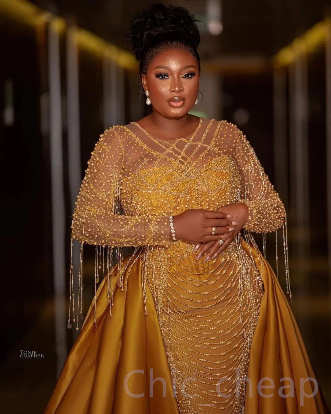 2023 AMVCA ASO EBI GOLD SMERAGIT PROM DRESS Pärlor Pärlor Satin Evening Formell Party Second Reception Birthday Engagement Gowns Dress Robe de Soiree ZJ287