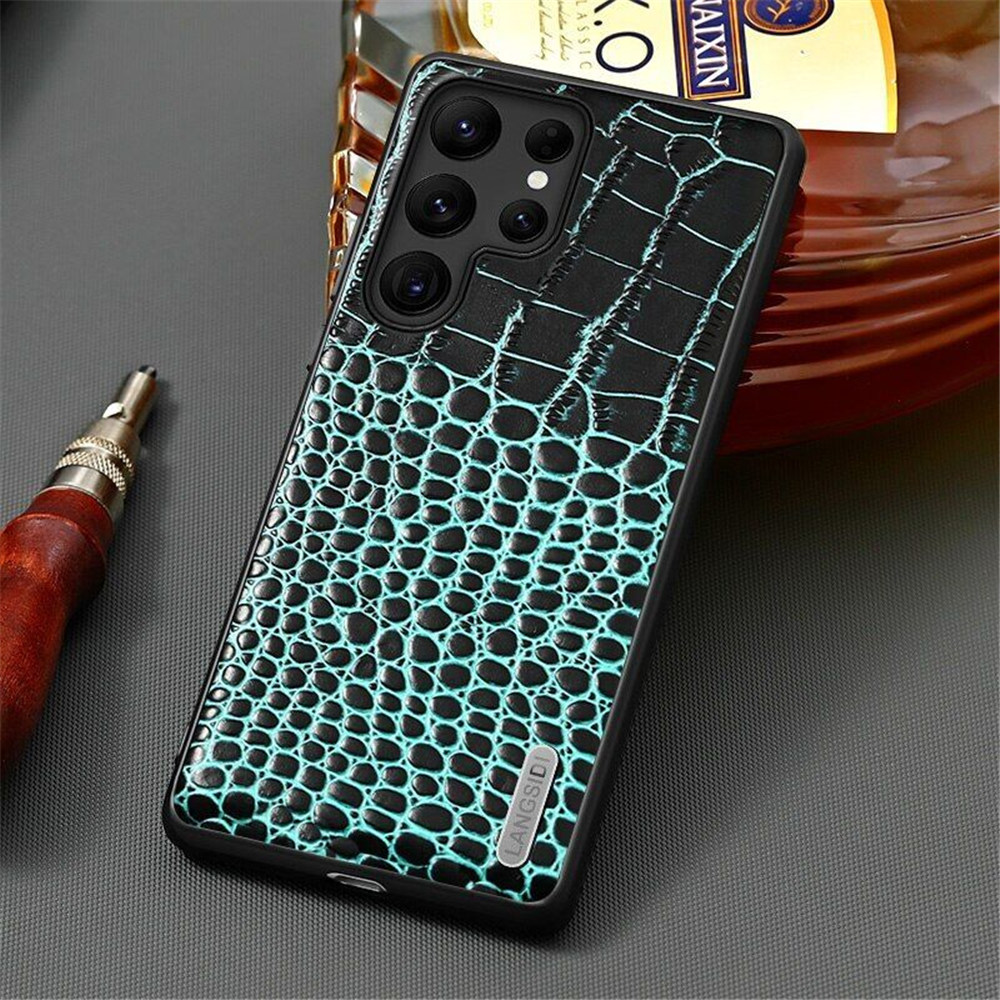 حقيبة لاسلكية مغناطيسية من الجلد الأصلي لـ Samsung Galaxy S23 S22 Ultra S21 Crocodile Gostrich Cover