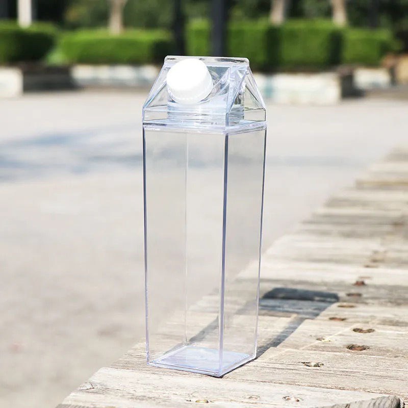 Bouteilles d'eau en forme de carton de lait transparent en plastique Bouteille d'eau de tasses de lait de sport potable portable avec couvercle