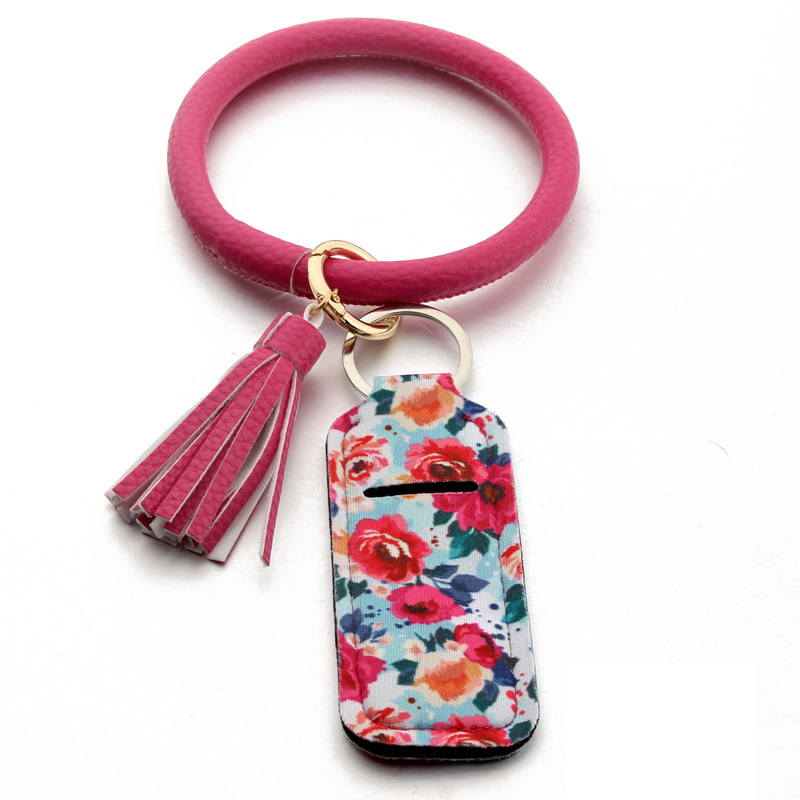 Neoprene Chapstick Holder Armband Keychain Keyring PU Leather Tassel Keychain Lipstick Holder Key Chains