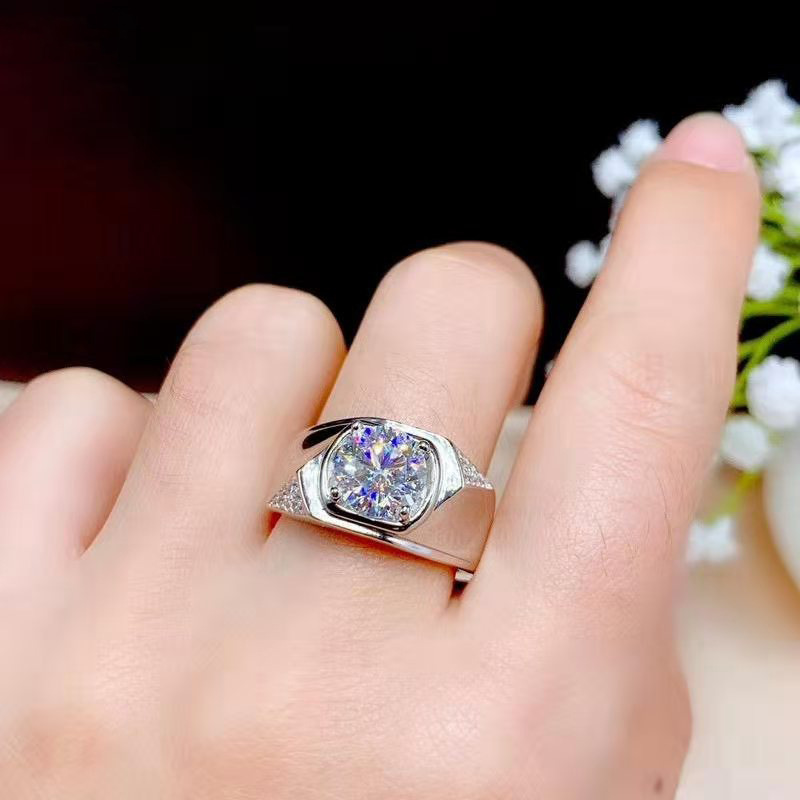 ソリティアマレ2ct aaaaa moissaniteリングシルバーカラーエンゲージメントウェディングバンドリング男性のための宝石パーティージュエリーギフト