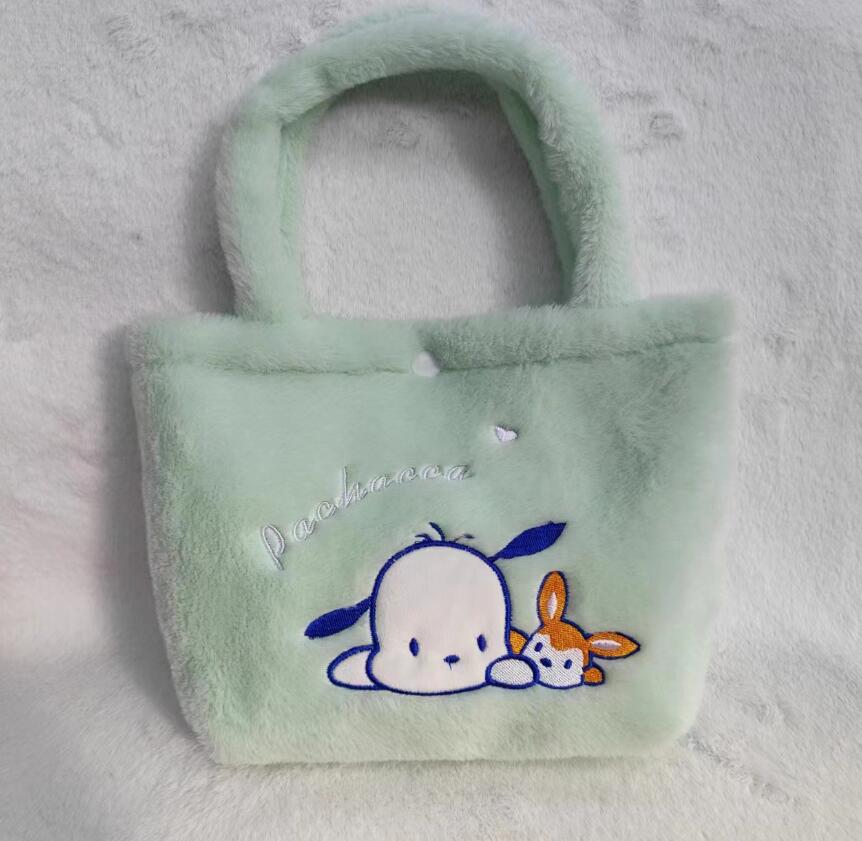 Ins Fluffy Cinnamoroll Kuromi Plush Handbag Girlかわいいソフトアクセサリーメッセンジャーバッグガールズバースデーギフト28*20cm