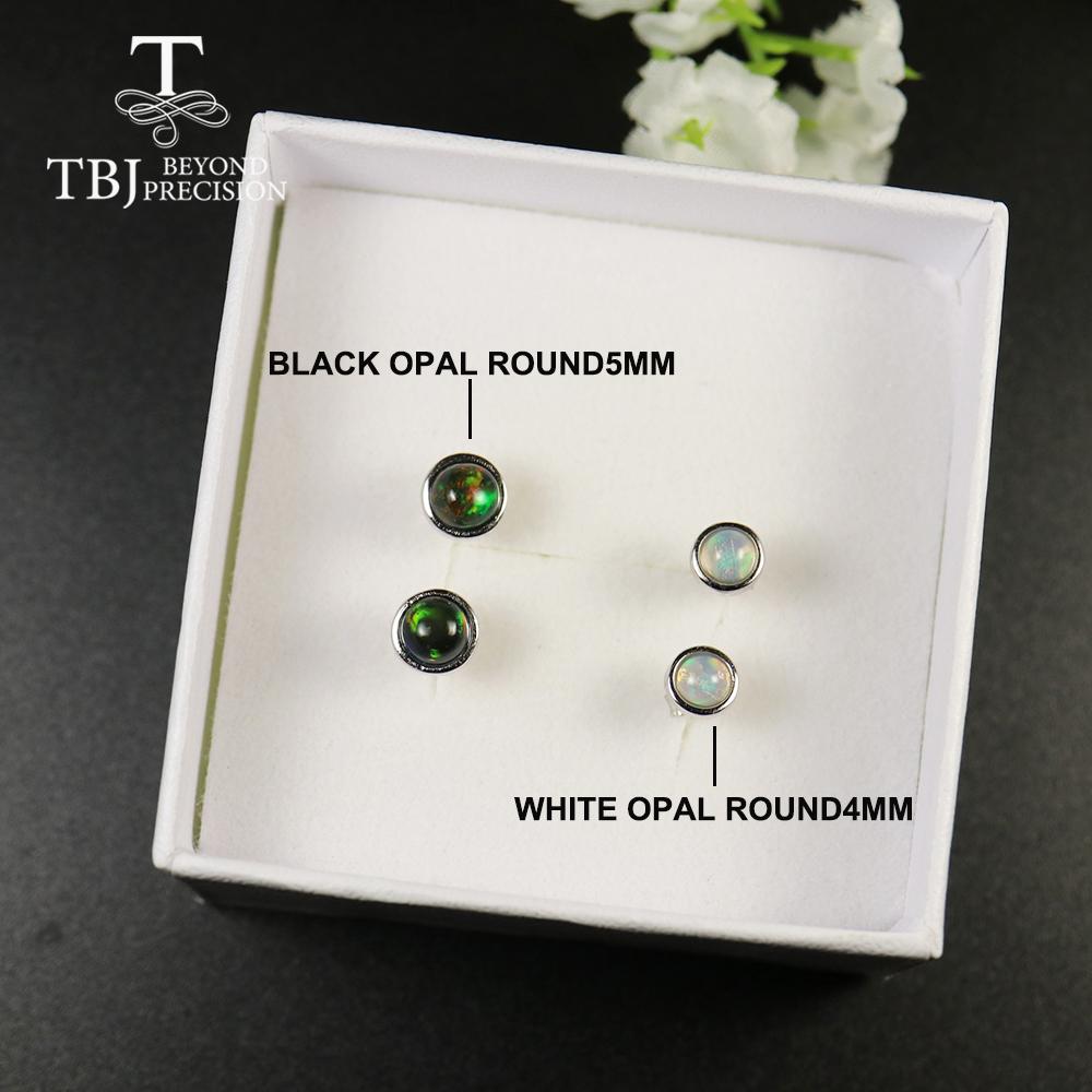 Kolczyki TBJ Black Opal kolczyk Runę 4 mm 5 mm naturalny Etiopia Opal Jewelry 925 Srebro dla dziewcząt córka miły prezent