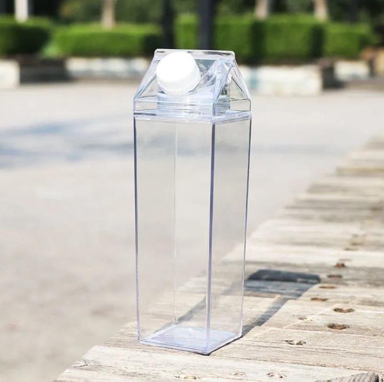 Bouteilles d'eau en forme de carton de lait transparent en plastique Portable potable tasses de lait de sport bouteille d'eau avec couvercle SN6899