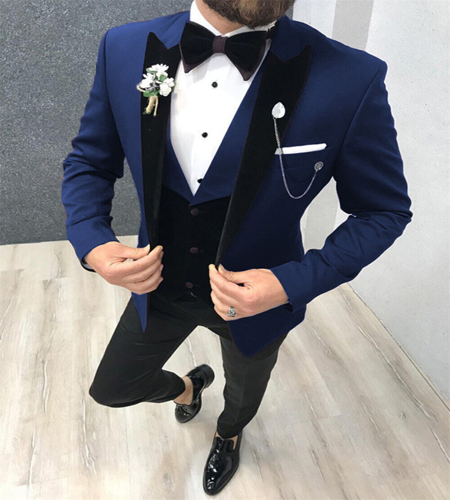 Stilig grön blå bröllop tuxedos 2023 3 stycken mäns passande avslappnad boutique affär groomsmen kostym väst jacka byxa blazers pant manlig skräddarsydd brudgummen kostym