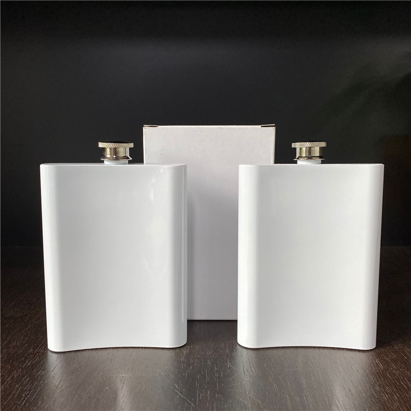 8oz Sublimation Hip Flasks Stainless Steel Flat Wine Jug Outdoor Travel Whiskey Flask Pot Heat Sublimate Coated White Wine Pot 240ml