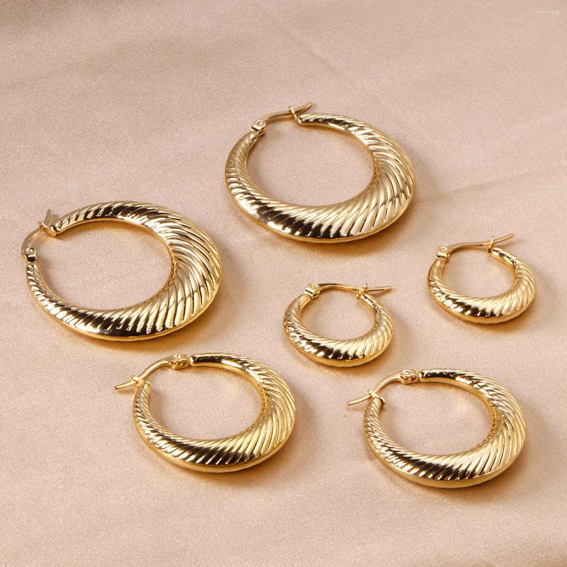 Hoop Earrings Thick Jewelry 316L Round Twist Stainless Steel Hypoallergenic Fashion Gold Color Earring For Women/Girls Jewellery