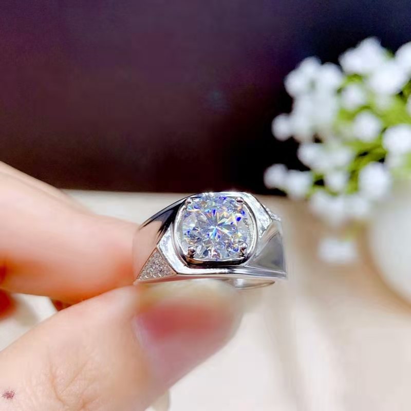 Solitaire Male 2ct AAAAA Moissanite Ring Silver Color Engagement Wedding band Rings for men Gemstone Party Jewelry Gift