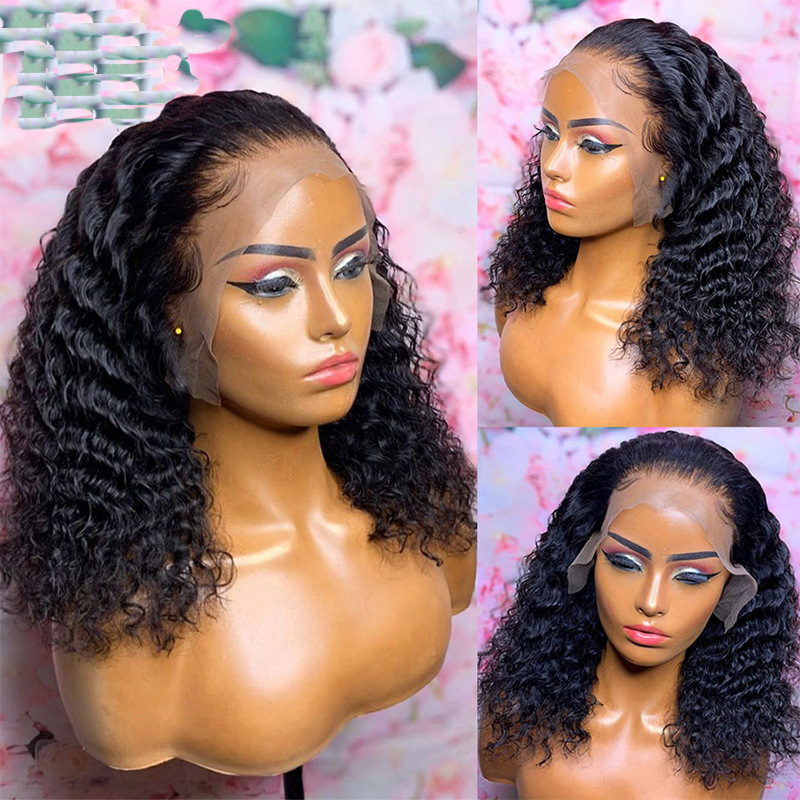 Deep Wave Spets Front Wigs HD transparenta frontal peruker för svarta kvinnor 180% densitet Deep Curly Natural Color