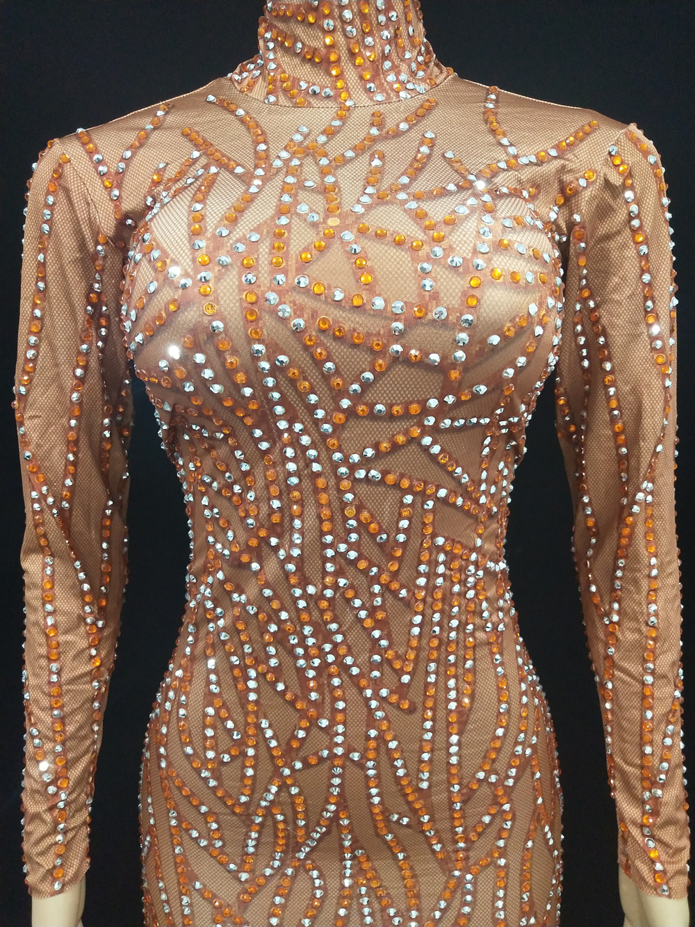 Stromstones de penas de laranja vestidos de passarela para mulheres festas de moda de moda aniversário de formatura celebrar bodycon vestido longo cantor modelo show de dança de dança