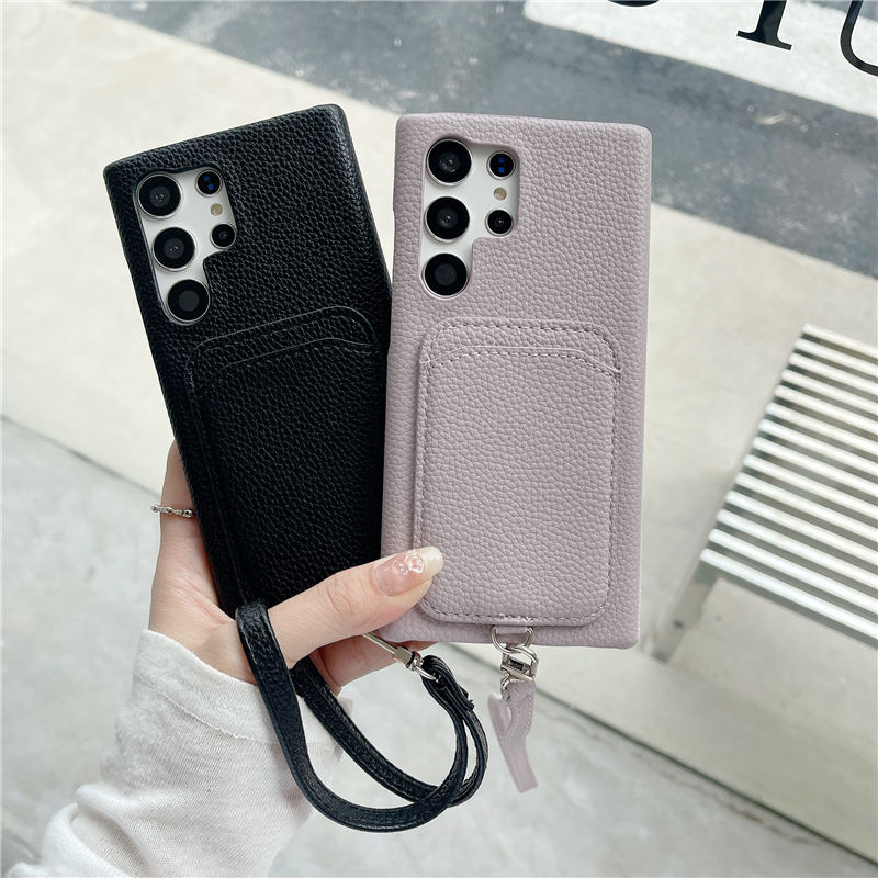 Crossbody Bracelet Lychee Print Vogue Phone Case for iPhone 14 13 Pro Max Samsung Galaxy S22 S23 A13 A14 A24 A33 A53 A54 A72 A52 A22 5G Card Slot Leather Wallet Back Cover