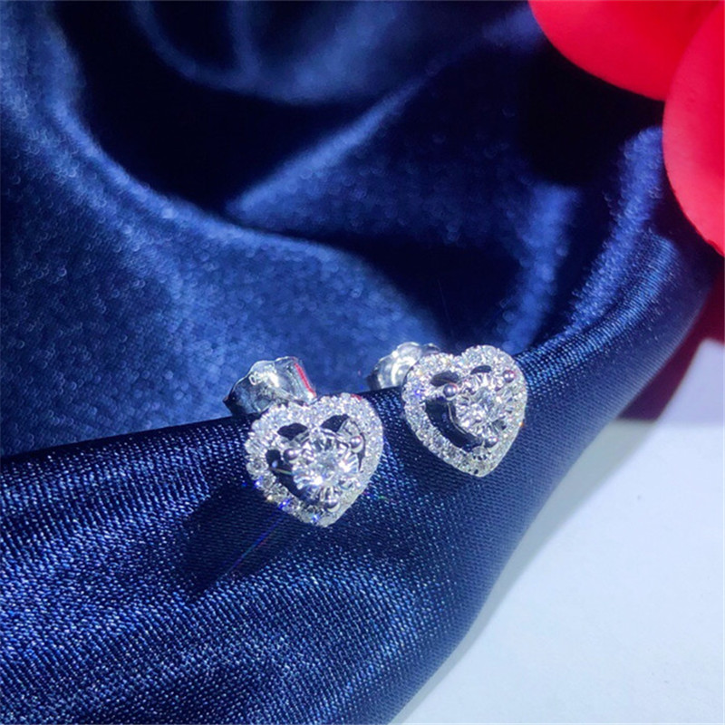 Heart Love äkta 925 Sterling Silver Stud Earring 5mm Lab Diamond CZ Engagement Wedding Earrings for Women Charm Party Jewelry