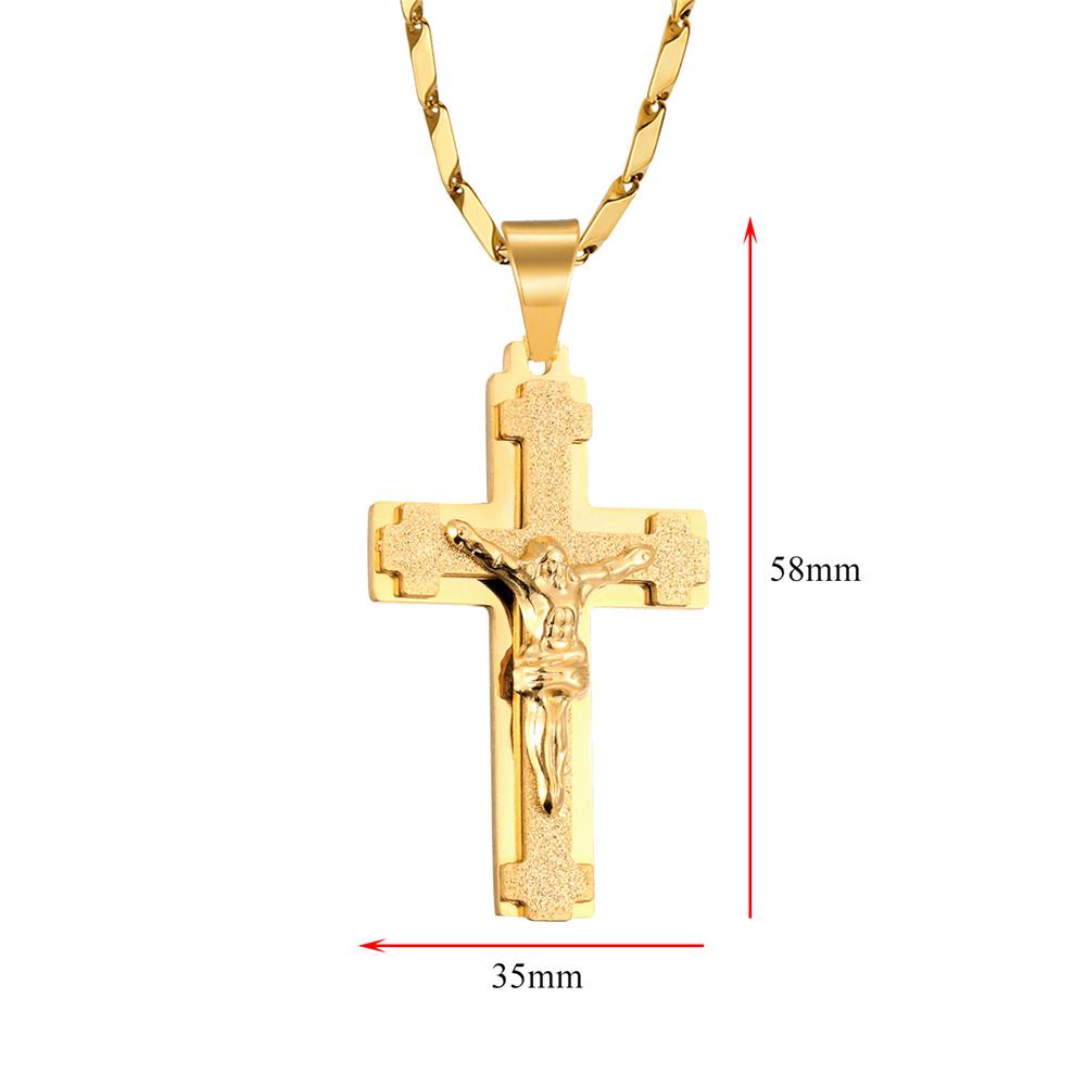 Halsband Kristus Jesus Cross Pendant Men Gold Färg Rostfritt stål Kristen Crucifix Halsband Male Religiösa smycken Dropshipping