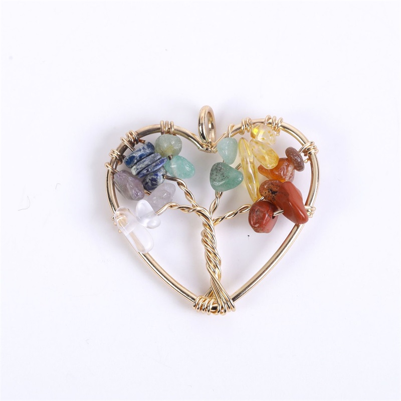 30mm or arc-en-ciel arbre de vie charmes naturel améthyste cristal coeur pendentif énergie pierre guérison méditation Yoga cadeau en gros