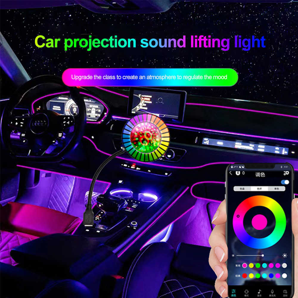 Bil ny bil takstjärna atmosfär ljus interiör led app kontrollerad ambient projektor USB pickup nattljus multicolor rytm lampa