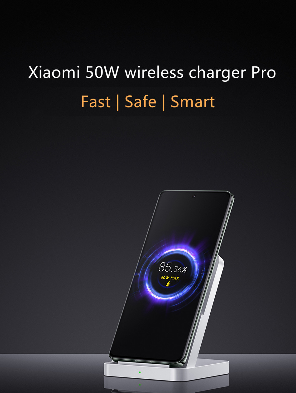 Xiaomi 50W Wireless Charger Pro Vertical Air Cooling Carregamento rápido para Xiaomi 13/12/11/10 Series para iPhone