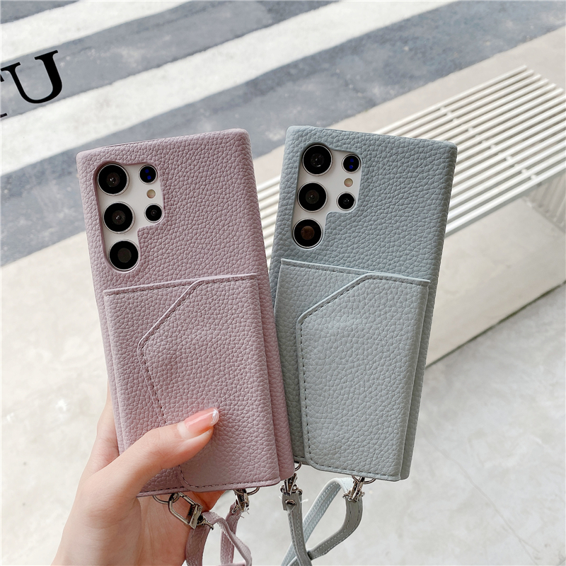 Lanyard Folio magnétique Lychee Grain Vogue Phone Case pour iPhone 14 13 Pro Max Samsung Galaxy S23 Ultra S22 Plus S21 S20 S20FE Note20 Note10 Portefeuille en cuir Couverture arrière