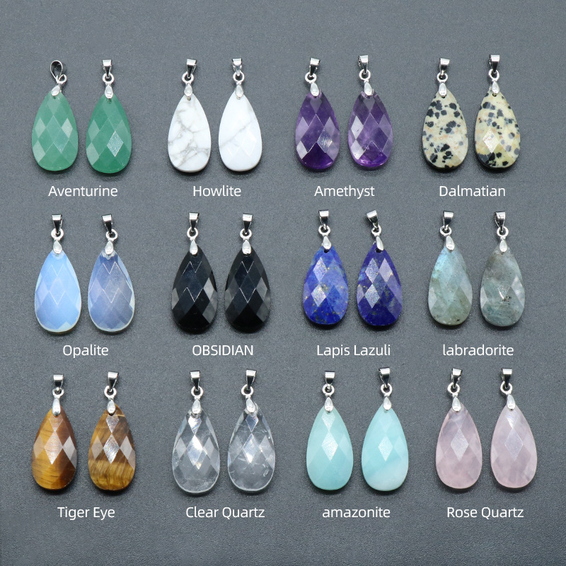 Natuurlijke kristalsteen sectie Waterdruppel hanger Opaal Tijgeroog Obsidiaan Rozenkwarts Charms Ketting Sieraden maken ACC