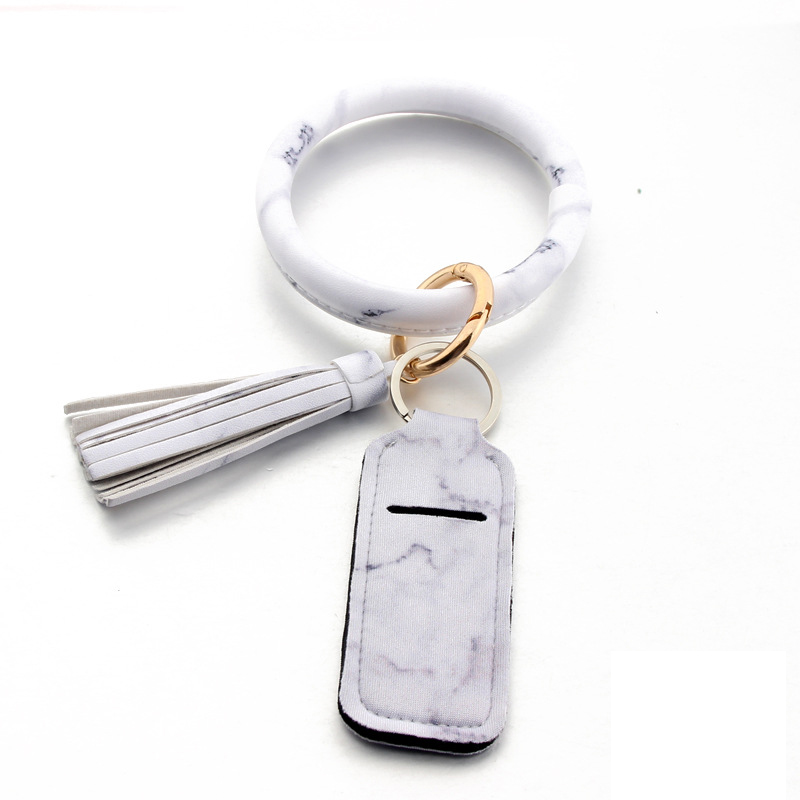 Neoprene Chapstick Holder Armband Keychain Keyring PU Leather Tassel Keychain Lipstick Holder Key Chains