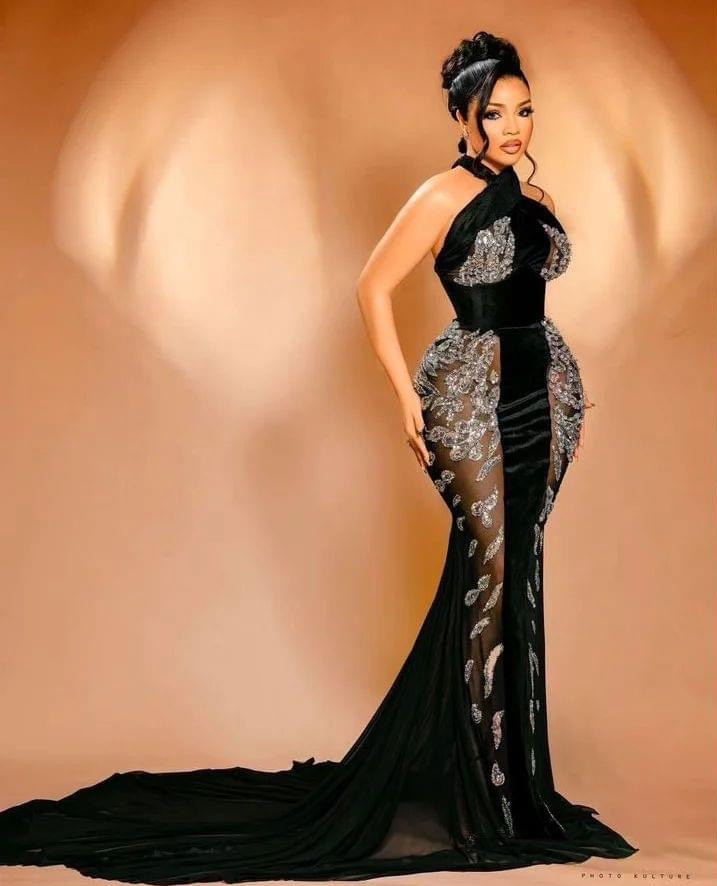 2023 AMVCA Aso Ebi Mermaid Black Prom Dress Lace Satin Evening Formal Party Second Reception Birthday Engagement Gowns Dress Robe De Soiree ZJ280