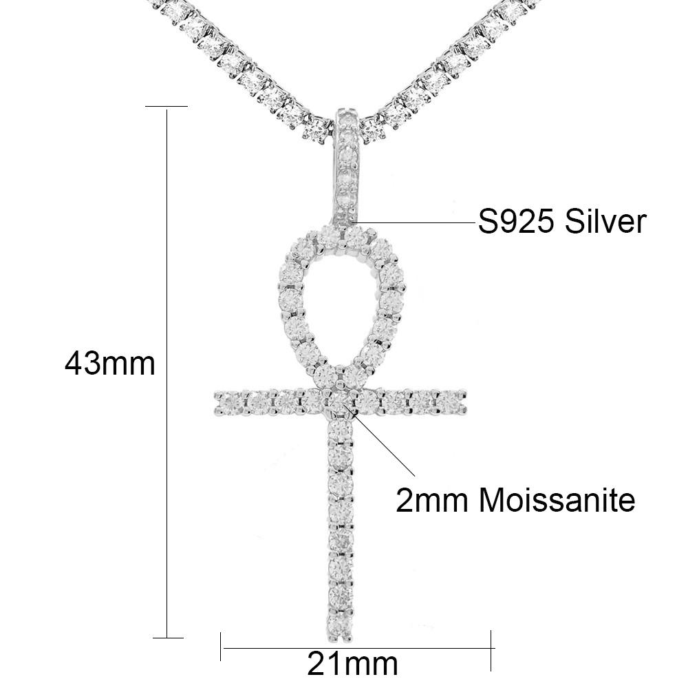 Colliers Moissanite S925 argent Long Ankh croix pendentifs collier réel diamant glacé colliers pour hommes femmes bijoux Pass testeur