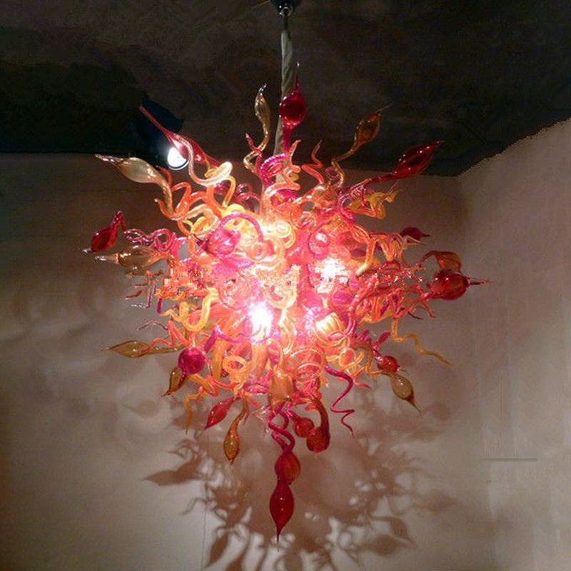 Amber Pink Lamp Chinese Style Pendant Lights Custom Kitchen Lighting Hand Blown Glass Chandelier 24 by 28 Inches