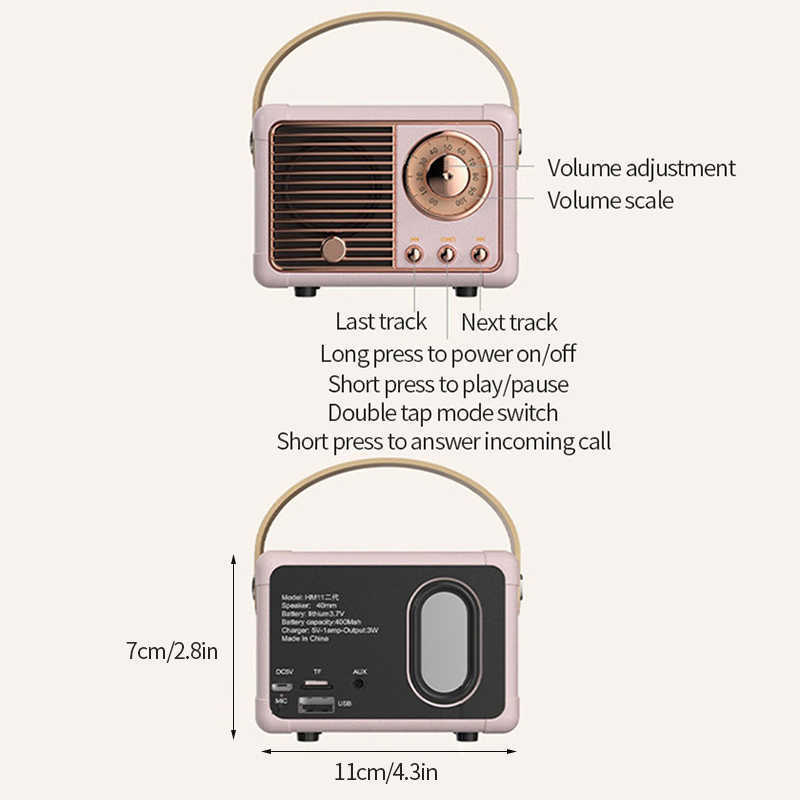 Itens de novidade Mini Retro Decor de mesa Bluetooth Alto -falante sem fio Charging Subwoofer Bluetooth Desktop Desktop Kawaii decoração fofa decoração G230520