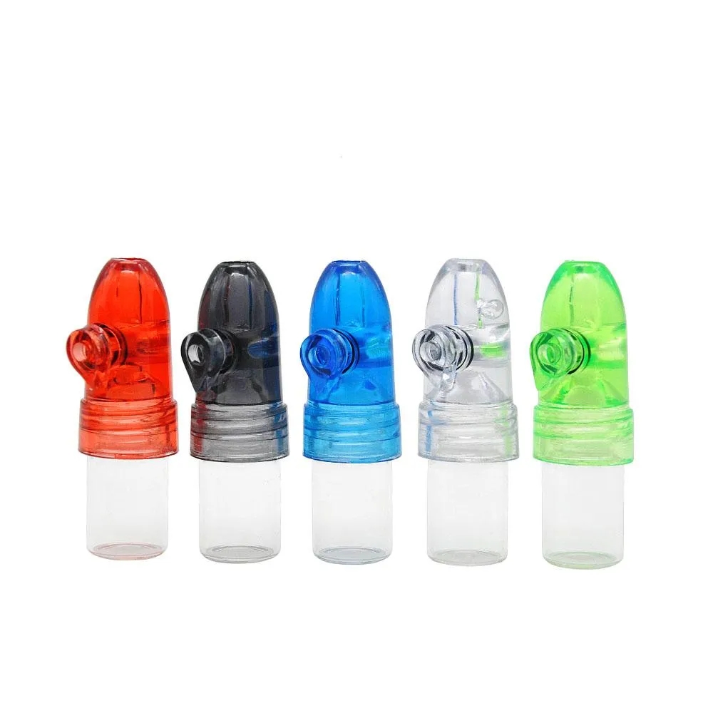 2023 Glass Snuff Bottle Snuff Bullet Plastic Cap Snuff Dispenser Snorter Rocket Clear Amber Flacon