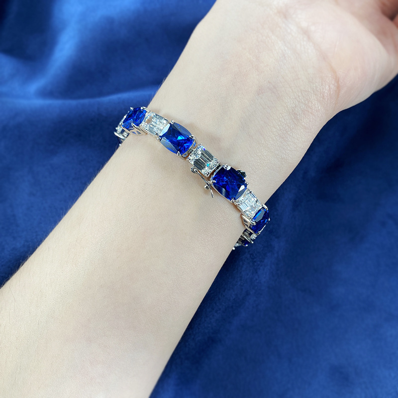 Charm Sapphire Diamentowa bransoletka Bransoletka 100% prawdziwe 925 Bracelety ślubne srebrne dla kobiet biżuteria dla kobiet